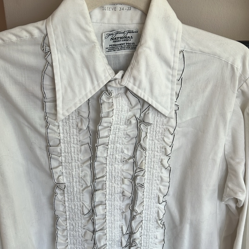 Retro Ruffle Vintage Fine Formal Fashions National Shirt Shops Tuxedo Shirt sz M